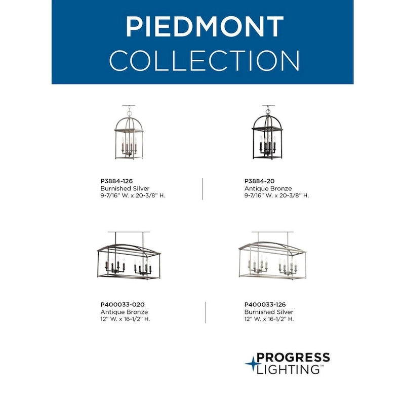 Lustre de ferme à 8 lumières en argent bruni de la collection Piedmont