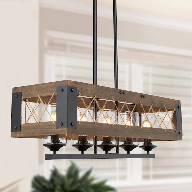 The Gray Barn 5-Light Farmhouse Rectangle Chandelier Rustic Island Lights - W31.9  * E10.6  * H10.2 