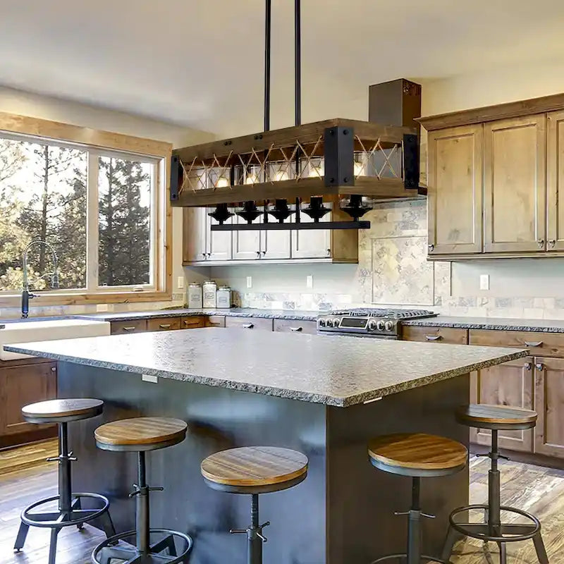 Lustre rectangulaire rustique à 5 lumières Gray Barn - L 31,9 cm x D 10,6 cm x H 10,2 cm