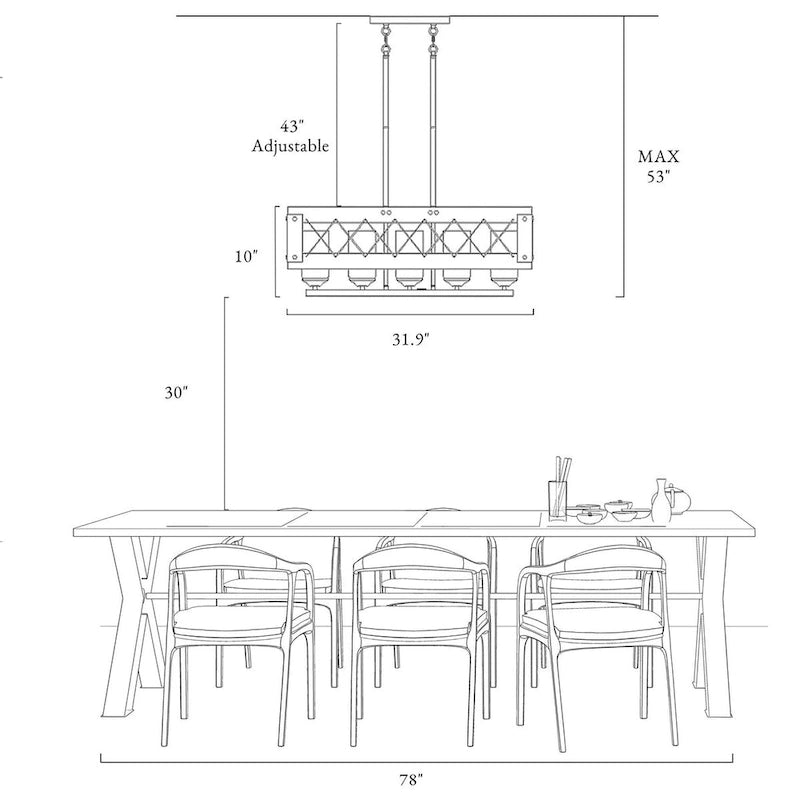 Lustre rectangulaire rustique à 5 lumières Gray Barn - L 31,9 cm x D 10,6 cm x H 10,2 cm