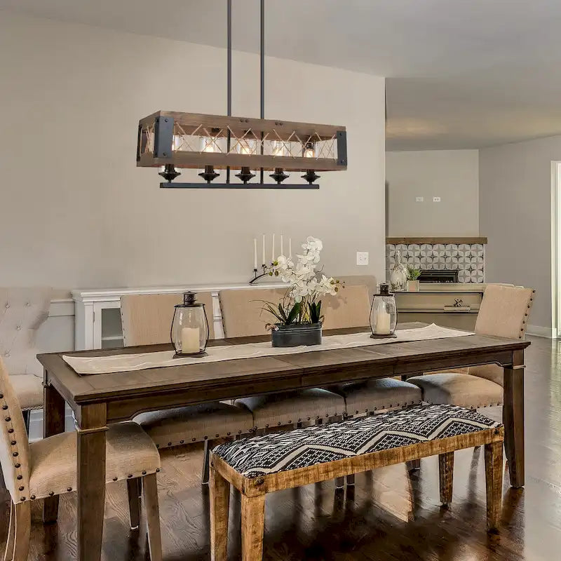 Lustre rectangulaire rustique à 5 lumières Gray Barn - L 31,9 cm x D 10,6 cm x H 10,2 cm