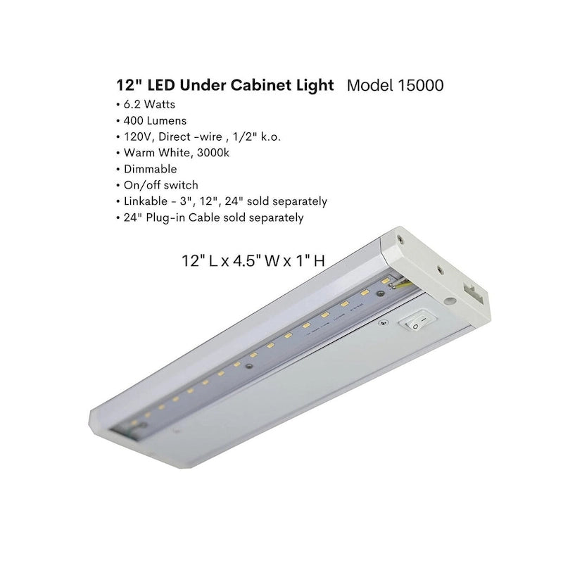 Éclairage LED sous-meuble ou placard - Gradable, câblage direct ou sur prise, 400-760 lumens, blanc chaud 3000K,