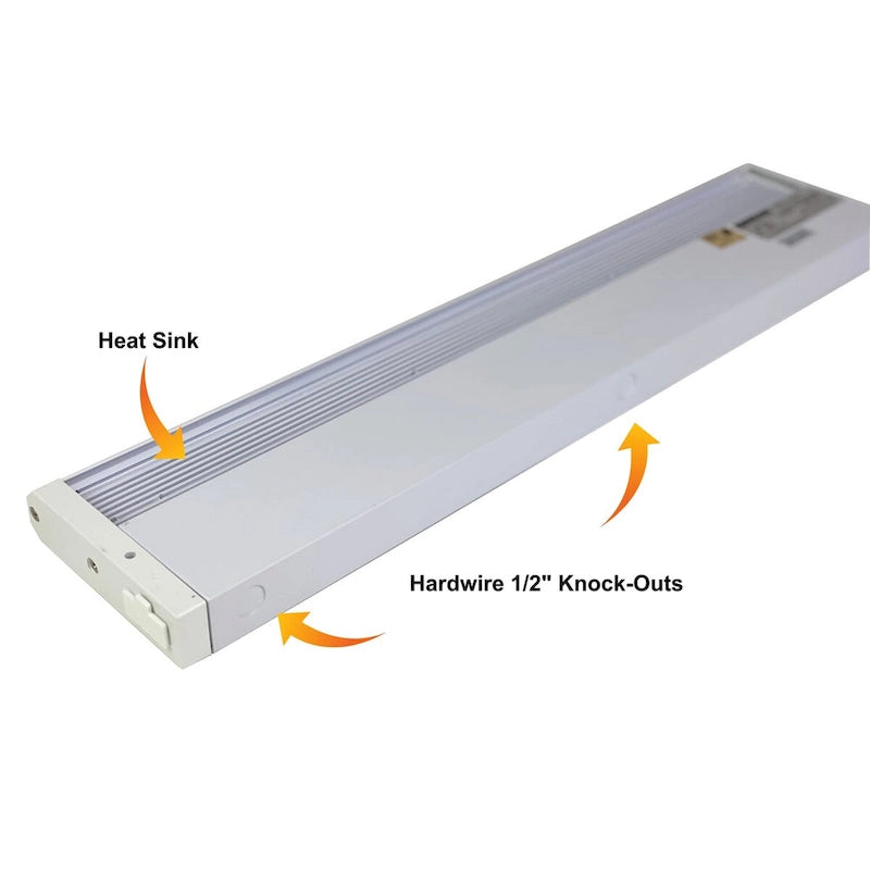 Éclairage LED sous-meuble ou placard - Gradable, câblage direct ou sur prise, 400-760 lumens, blanc chaud 3000K,