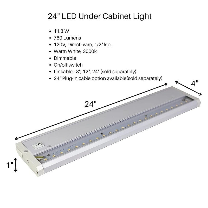 Éclairage LED sous-meuble ou placard - Gradable, câblage direct ou sur prise, 400-760 lumens, blanc chaud 3000K,