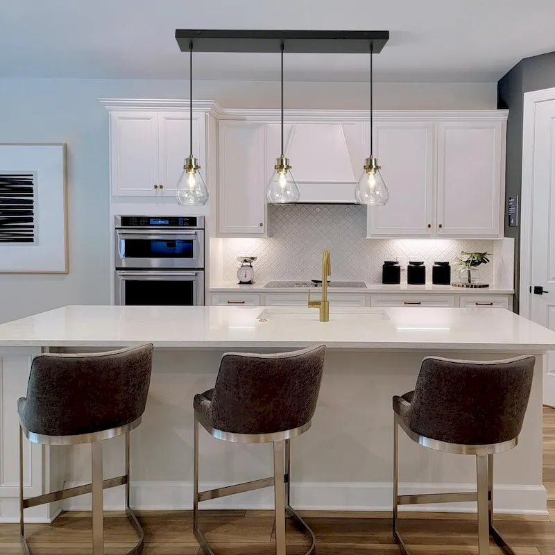 Nalia Black Gold 3-light Modern Linear Pendant Light Kitchen Island Dining Room Chandelier DIY - 22 W x 67.5 H x 5  D