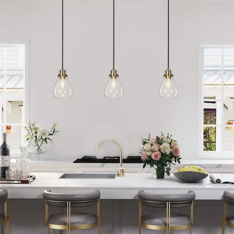 Suspension linéaire moderne Nalia noire et dorée à 3 lumières, idéale pour îlot de cuisine ou salle à manger (à monter soi-même) - 22 cm (L) x 67,5 cm (H) x 5 cm (P)