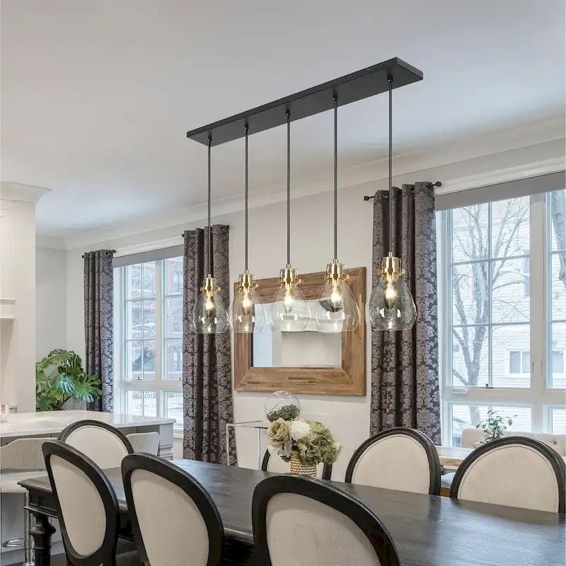 Malury Mid-century Modern 5-light Cluster Linear Teardrop Glass Pendant Bar Chandelier for Kitchen Island