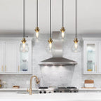 Lustre suspendu linéaire en verre en forme de larme à 5 lumières de style moderne du milieu du siècle, style Malury, pour îlot de cuisine