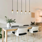 Lustre suspendu linéaire en verre en forme de larme à 5 lumières de style moderne du milieu du siècle, style Malury, pour îlot de cuisine