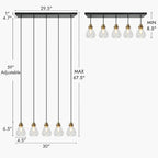 Lustre suspendu linéaire en verre en forme de larme à 5 lumières de style moderne du milieu du siècle, style Malury, pour îlot de cuisine