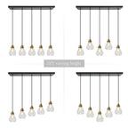 Lustre suspendu linéaire en verre en forme de larme à 5 lumières de style moderne du milieu du siècle, style Malury, pour îlot de cuisine