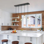 Lustre suspendu linéaire en verre en forme de larme à 5 lumières de style moderne du milieu du siècle, style Malury, pour îlot de cuisine