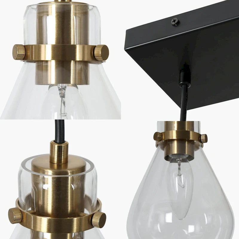 Lustre suspendu linéaire en verre en forme de larme à 5 lumières de style moderne du milieu du siècle, style Malury, pour îlot de cuisine