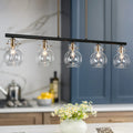 Modern Farmhouse Black Gold 5-Light 38  Glass Linear Chandelier Island Lights for Dining Room - 38  L x 5  W x 8  H