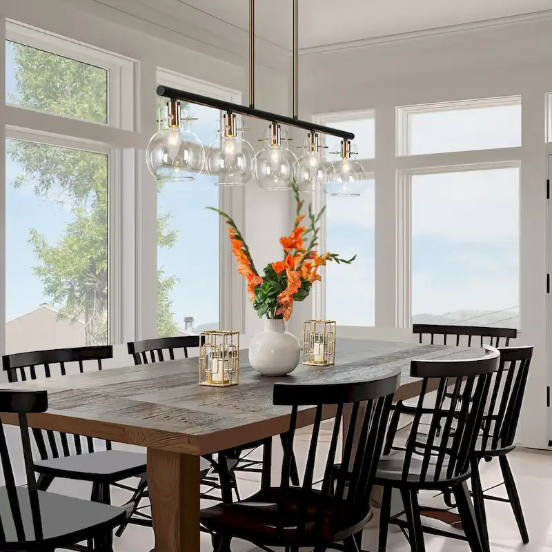 Lustre linéaire moderne de style ferme, noir et or, 5 lumières, 96,5 cm (L) x 12,7 cm (l) x 20,3 cm (H)