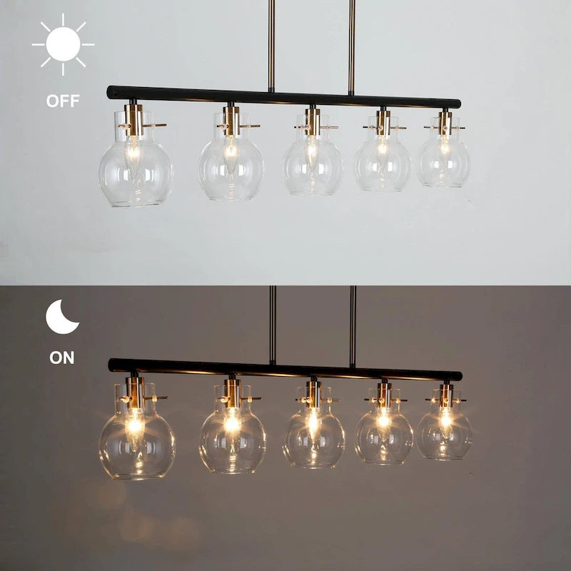 Lustre linéaire moderne de style ferme, noir et or, 5 lumières, 96,5 cm (L) x 12,7 cm (l) x 20,3 cm (H)