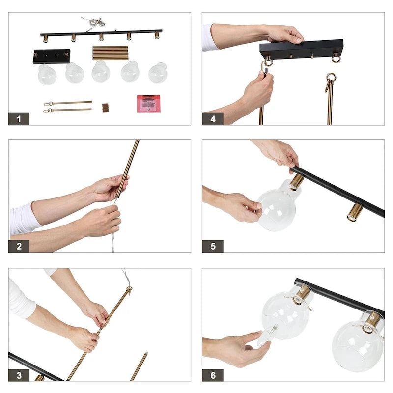 Lustre linéaire moderne de style ferme, noir et or, 5 lumières, 96,5 cm (L) x 12,7 cm (l) x 20,3 cm (H)