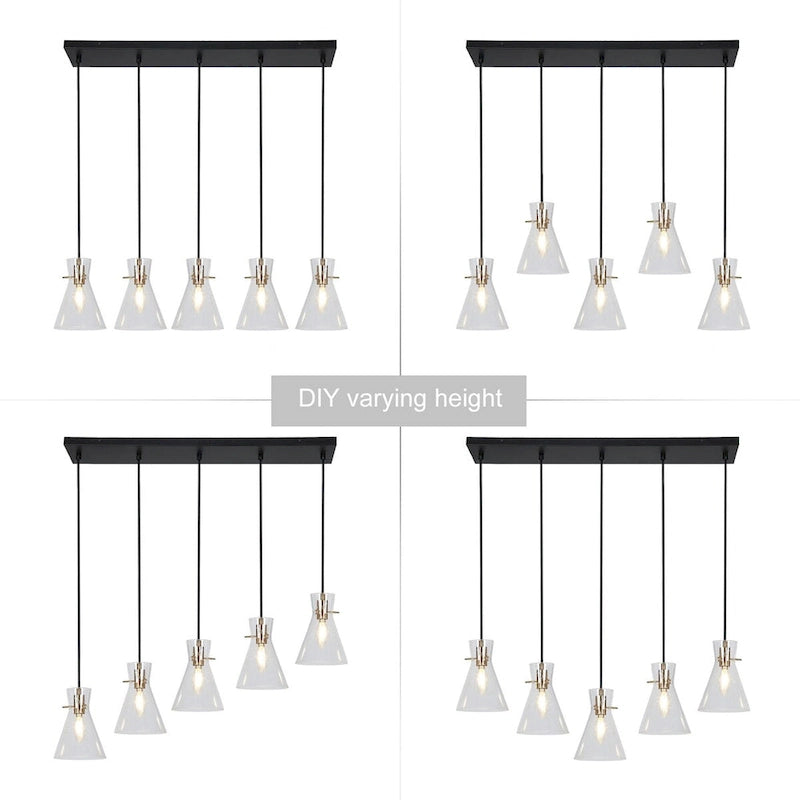 Lustre linéaire réglable Liniya de style ferme moderne avec suspension en verre conique à bulles pour îlot de cuisine