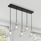 Lustre linéaire réglable Liniya de style ferme moderne avec suspension en verre conique à bulles pour îlot de cuisine