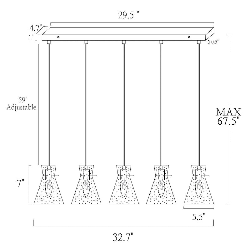 Lustre linéaire réglable Liniya de style ferme moderne avec suspension en verre conique à bulles pour îlot de cuisine