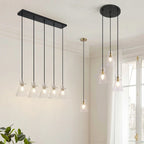 Lustre linéaire réglable Liniya de style ferme moderne avec suspension en verre conique à bulles pour îlot de cuisine