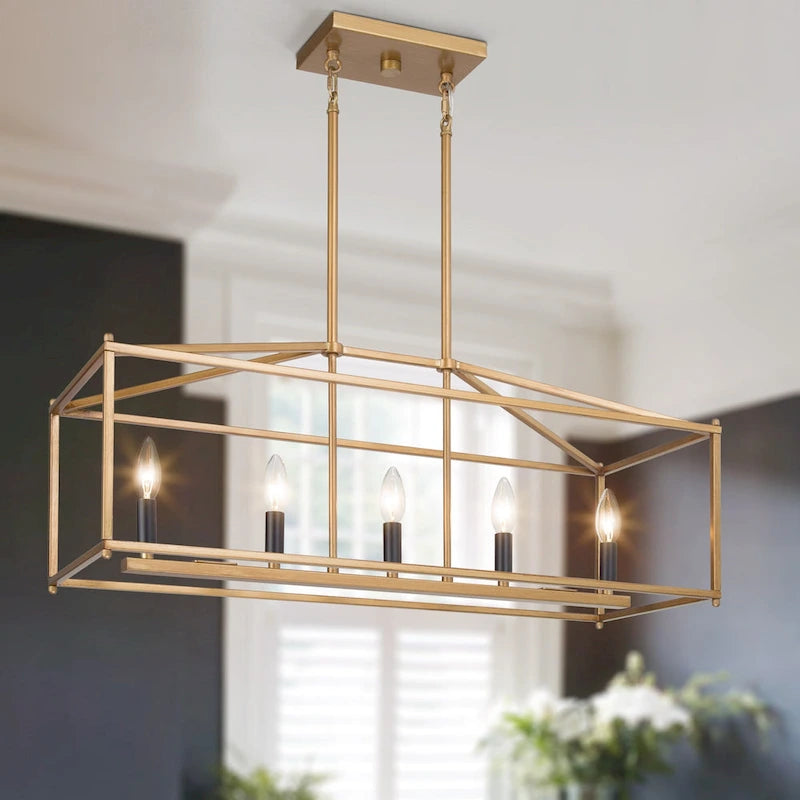 Dilley Modern Gold 5-Light Chandelier Rectangle Island Lights for Kitchen Island - L30 xW10.2 xH12 