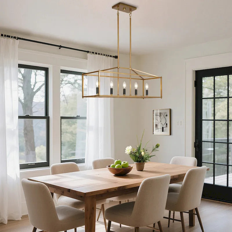 Lustre rectangulaire moderne doré à 5 lumières Dilley pour îlot de cuisine - L30 x l10,2 x H12