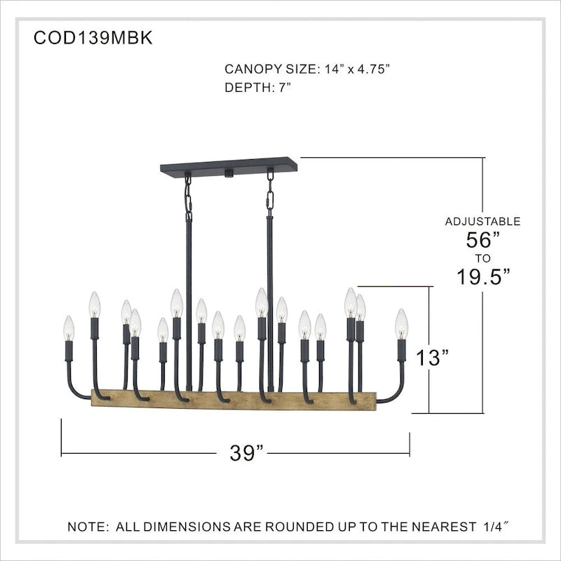 Lustre Quoizel Coda noir mat à 16 lumières