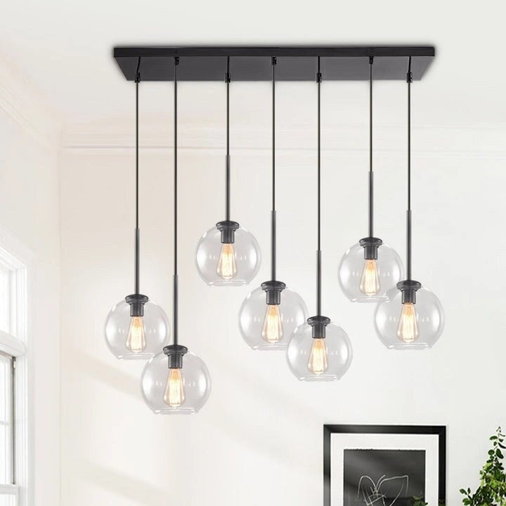 Suspension pour îlot de cuisine avec 7 globes en verre - Style milieu du siècle