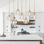 7-Light Cluster Glass Globe Kitchen Island Pendant - Mid-century