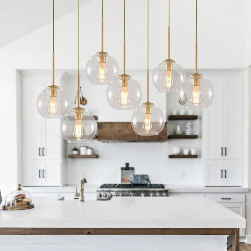 7-Light Cluster Glass Globe Kitchen Island Pendant - Mid-century