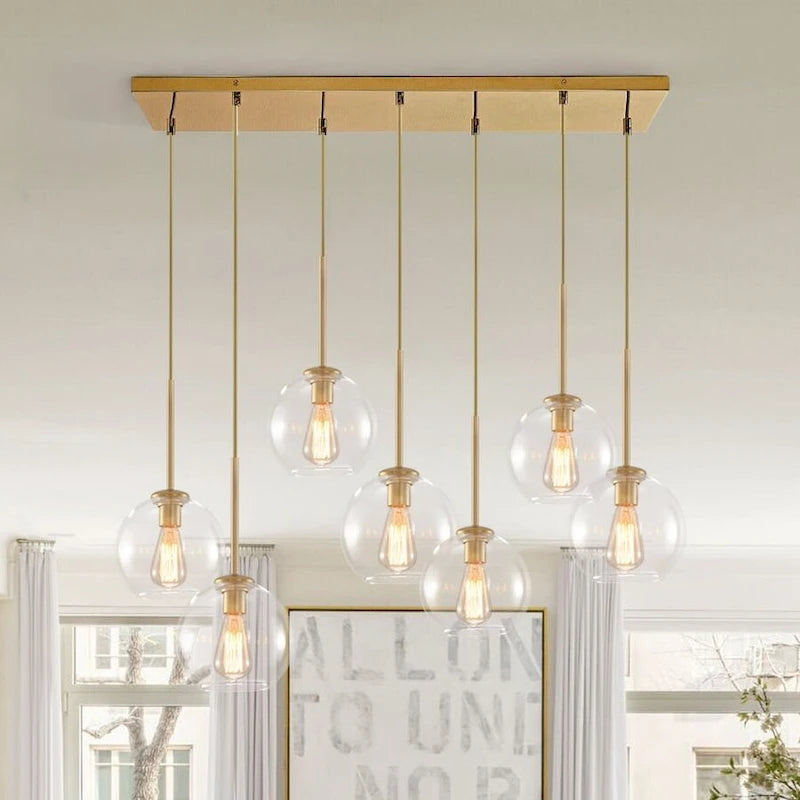 Suspension pour îlot de cuisine avec 7 globes en verre - Style milieu du siècle