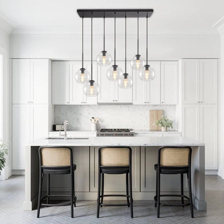 Suspension pour îlot de cuisine avec 7 globes en verre - Style milieu du siècle