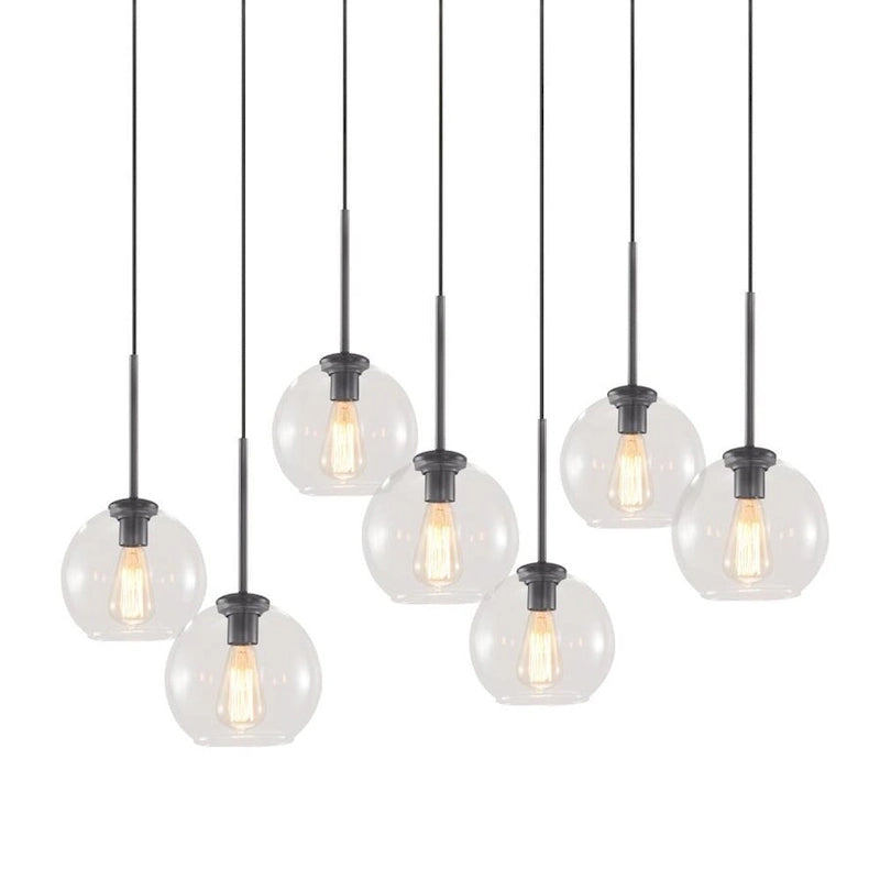 Suspension pour îlot de cuisine avec 7 globes en verre - Style milieu du siècle