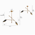 Lustre linéaire moderne unique à 2 lumières, noir et or, en métal, pour îlot de salle à manger - L 58 x l 4,4 x H 14