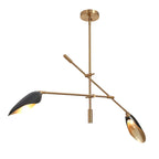 Lustre linéaire moderne unique à 2 lumières, noir et or, en métal, pour îlot de salle à manger - L 58 x l 4,4 x H 14