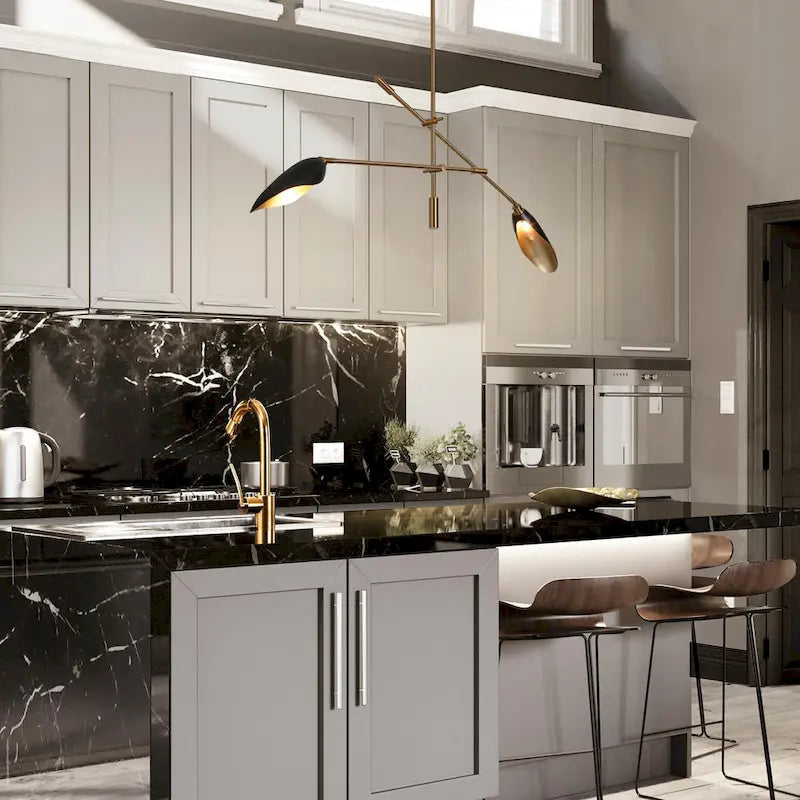 Lustre linéaire moderne unique à 2 lumières, noir et or, en métal, pour îlot de salle à manger - L 58 x l 4,4 x H 14