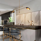 Lustre linéaire moderne unique à 2 lumières, noir et or, en métal, pour îlot de salle à manger - L 58 x l 4,4 x H 14