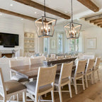 Lustre tambour en bois à 4 lumières de style campagnard, suspension géométrique en forme de cage, pour entrée - D 16 x H 82