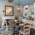 Lustre tambour en bois à 4 lumières de style campagnard, suspension géométrique en forme de cage, pour entrée - D 16 x H 82