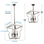 Lustre tambour en bois à 4 lumières de style campagnard, suspension géométrique en forme de cage, pour entrée - D 16 x H 82