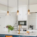 Modern Farmhouse 1-Light Black Gold Cone Shaped Glass Pendant Light for kitchen Island - 8.5  D x 8  H