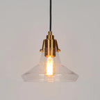 Suspension moderne de style ferme, 1 lumière, en verre conique noir et or, pour îlot de cuisine - 8,5 cm de diamètre x 8 cm de hauteur