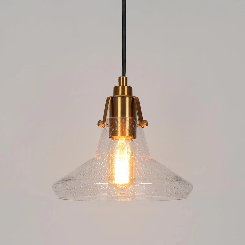 Suspension moderne de style ferme, 1 lumière, en verre conique noir et or, pour îlot de cuisine - 8,5 cm de diamètre x 8 cm de hauteur
