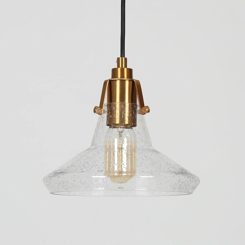 Suspension moderne de style ferme, 1 lumière, en verre conique noir et or, pour îlot de cuisine - 8,5 cm de diamètre x 8 cm de hauteur