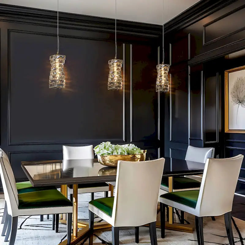 Lustre moderne glamour en cristal doré à une lumière, suspension LED, éclairage d'îlot de cuisine ou de salle à manger - 12 cm (L) x 12 cm (l) x 25 cm (H)