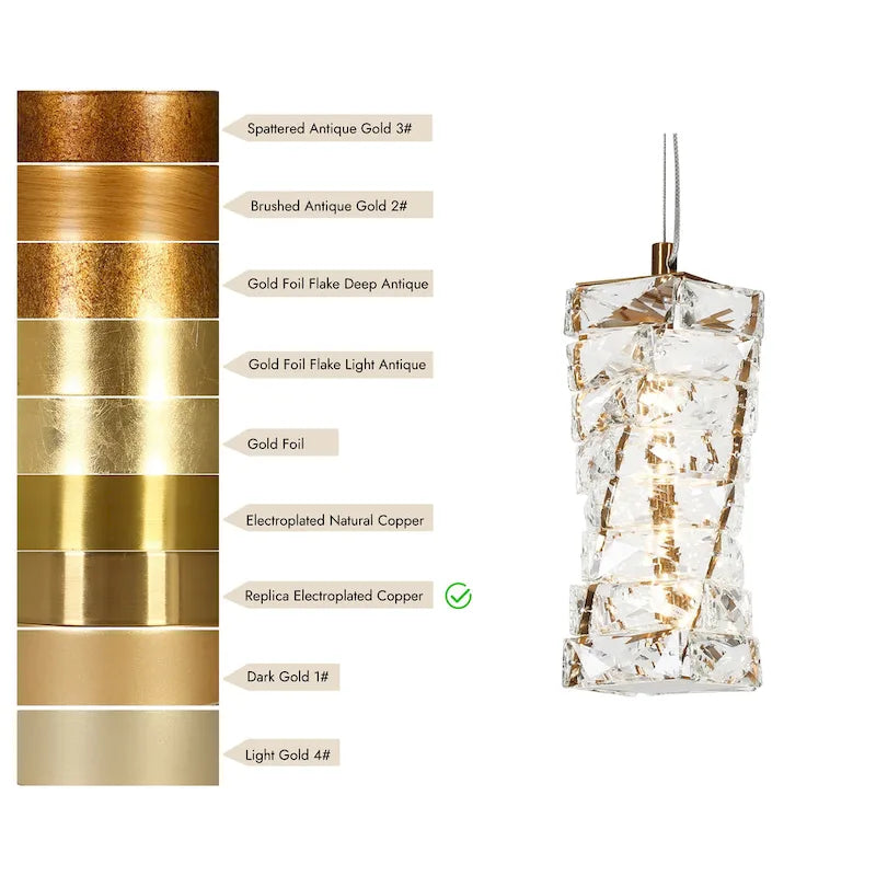 Lustre moderne glamour en cristal doré à une lumière, suspension LED, éclairage d'îlot de cuisine ou de salle à manger - 12 cm (L) x 12 cm (l) x 25 cm (H)