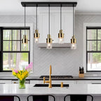 Modern 5-Light Black Gold Linear Chandelier Kitchen Island Pendant Light for Dining Room - 28  L x 4  W x 65.5  H
