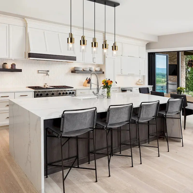 Lustre linéaire moderne à 5 lumières noir et or, suspension pour îlot de cuisine ou salle à manger - 71 cm (L) x 10 cm (l) x 166 cm (H)