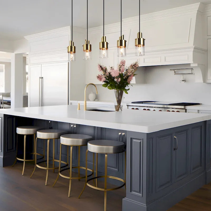 Lustre linéaire moderne à 5 lumières noir et or, suspension pour îlot de cuisine ou salle à manger - 71 cm (L) x 10 cm (l) x 166 cm (H)